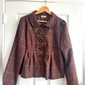 sugar tart plaid blazer with metallic detail